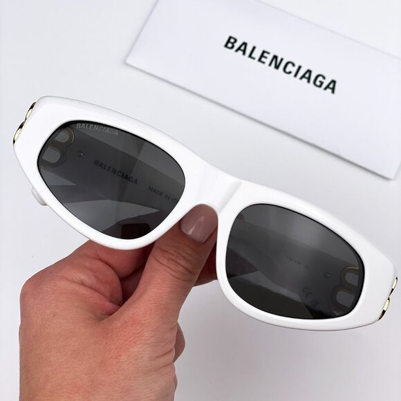 Balenciaga BB0095S 012 BRAND NEW Sunglasses White Gold Logo Grey Cat Eye Unisex main image 12